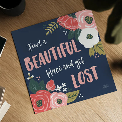 Wildflower Daydreams VIII Navy by Laura Marshall. Shown as a detailed flat fine art print, highlighting archival giclee quality. Available as an archival giclee rolled canvas, fine art paper, or poster print. SKU 36000a.