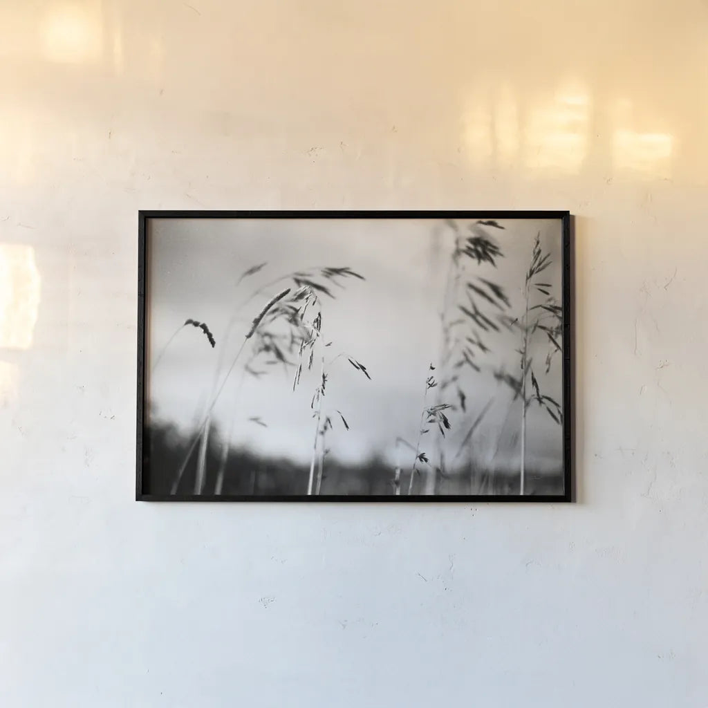 Windy Wheat Fields I by Laura Marshall. shown as a paper print in a black flame. Available as a archival giclee rolled canvas, fine art paper, or poster print. SKU 18265i.