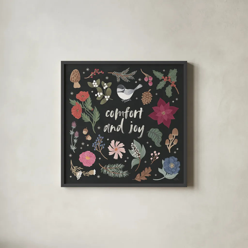 Winter Spirit II Dark by Laura Marshall. Shown in a sleek black glass frame for a contemporary gallery look. Available as an archival giclee rolled canvas, fine art paper, or poster print. SKU 70802a.
