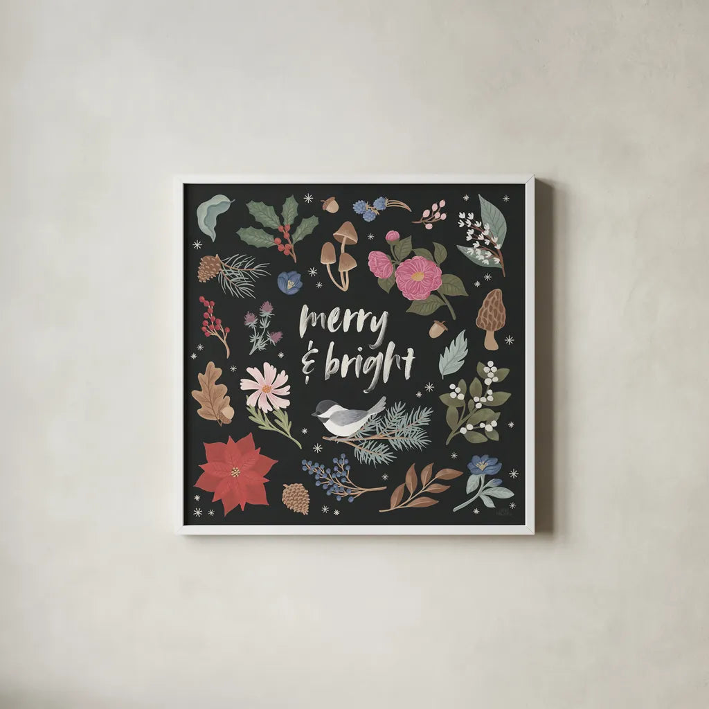 Winter Spirit III Dark by Laura Marshall. Shown in a crisp white glass frame for a clean and minimalist style. Available as an archival giclee rolled canvas, fine art paper, or poster print. SKU 70803a.