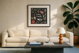 Winter Spirit III Dark by Laura Marshall. Displayed in a glass frame with matte in a clean modern living room. Available as an archival giclee rolled canvas, fine art paper, or poster print. SKU 70803a.
