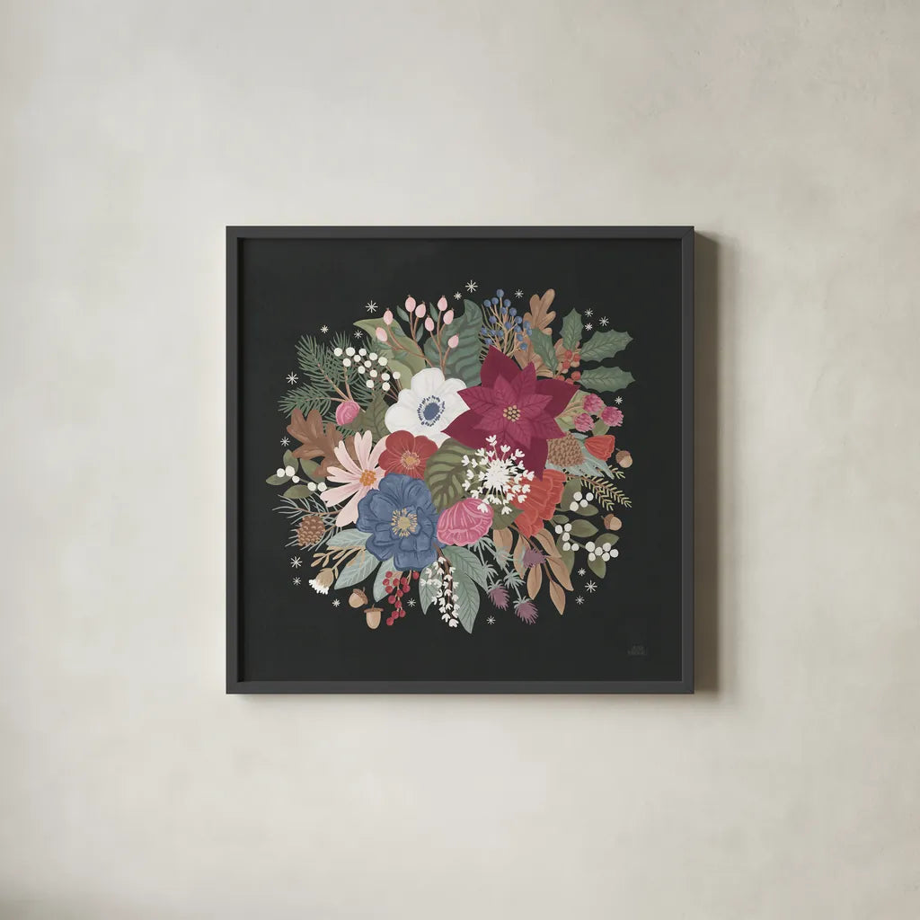 Winter Spirit IX by Laura Marshall. Shown in a sleek black glass frame for a contemporary gallery look. Available as an archival giclee rolled canvas, fine art paper, or poster print. SKU 70799a.