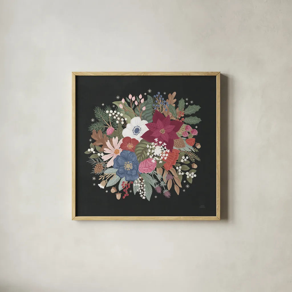 Winter Spirit IX by Laura Marshall. Shown in a natural wood glass frame for a timeless modern aesthetic. Available as an archival giclee rolled canvas, fine art paper, or poster print. SKU 70799a.