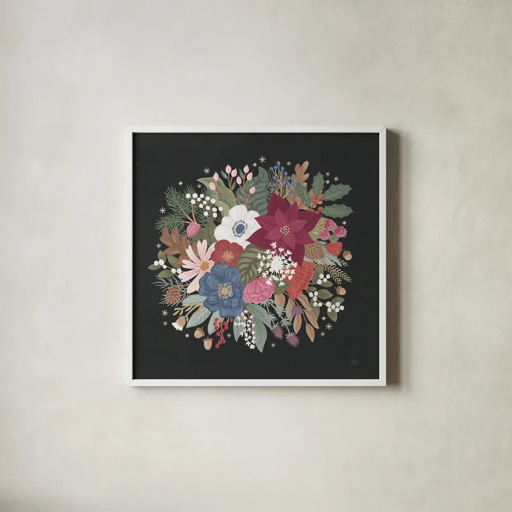 Winter Spirit IX by Laura Marshall. Shown in a crisp white glass frame for a clean and minimalist style. Available as an archival giclee rolled canvas, fine art paper, or poster print. SKU 70799a.