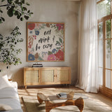 Winter Spirit V by Laura Marshall. Shown in a natural wood frame in a cozy modern living room. Available as an archival giclee rolled canvas, fine art paper, or poster print. SKU 70795a.