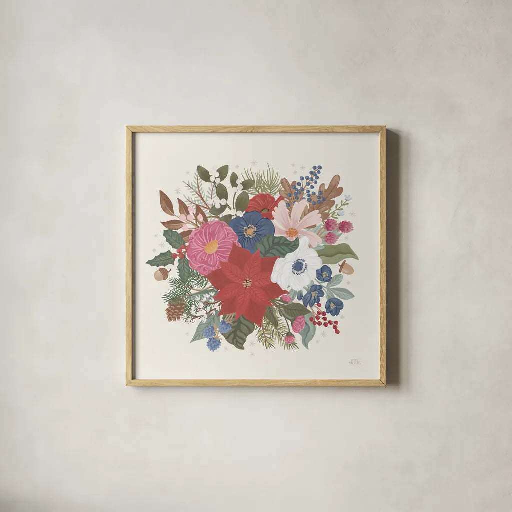 Winter Spirit X by Laura Marshall. Shown in a natural wood glass frame for a timeless modern aesthetic. Available as an archival giclee rolled canvas, fine art paper, or poster print. SKU 70800a.