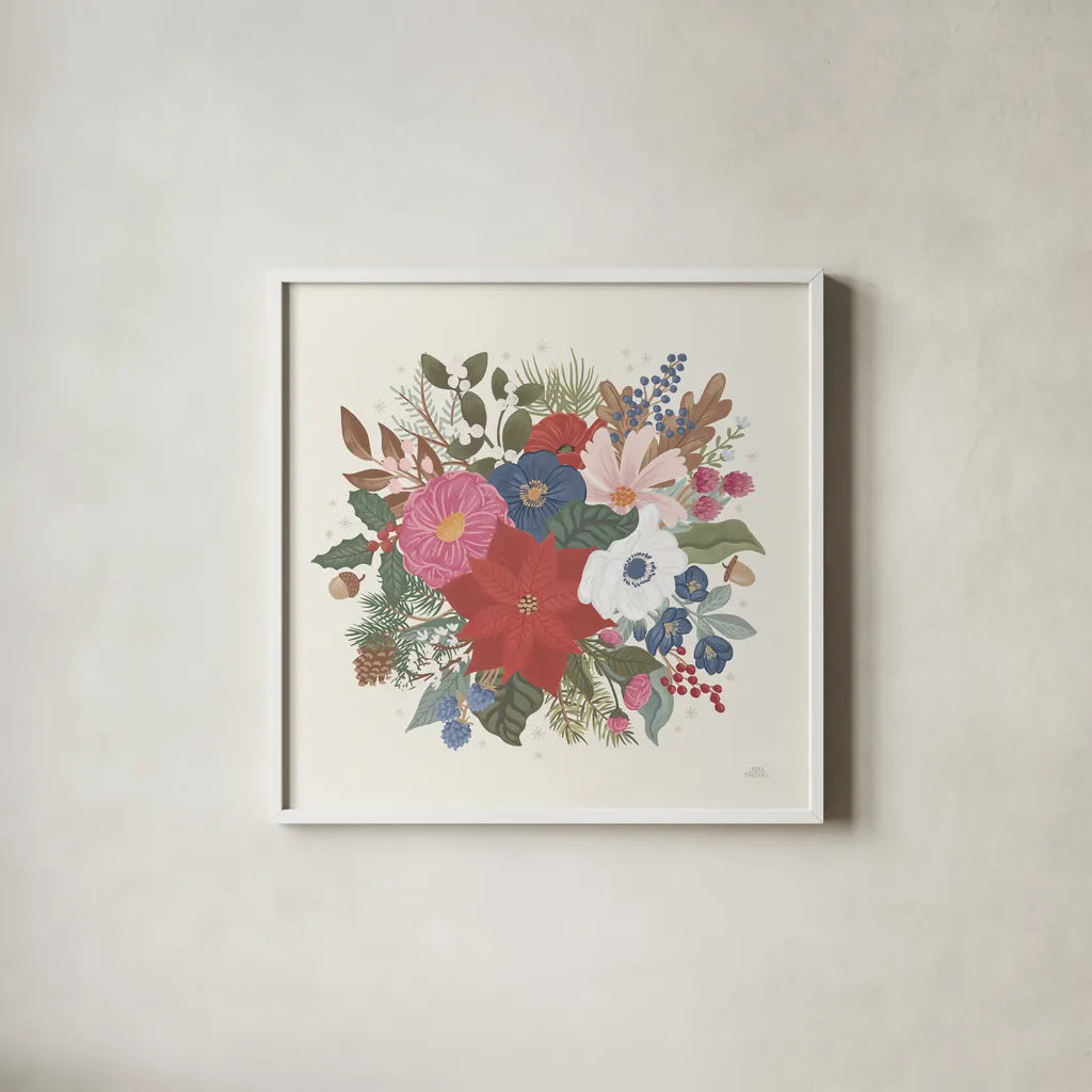 Winter Spirit X by Laura Marshall. Shown in a crisp white glass frame for a clean and minimalist style. Available as an archival giclee rolled canvas, fine art paper, or poster print. SKU 70800a.