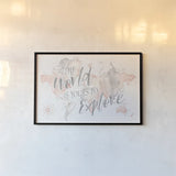 Wonderful World I by Laura Marshall. shown as a paper print in a black flame. Available as a archival giclee rolled canvas, fine art paper, or poster print. SKU 37730i.