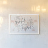 Wonderful World I by Laura Marshall. shown as a paper print in a white frame. Available as a archival giclee rolled canvas, fine art paper, or poster print. SKU 37730i.