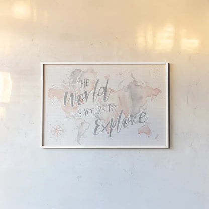 Wonderful World I by Laura Marshall. shown as a paper print in a white frame. Available as a archival giclee rolled canvas, fine art paper, or poster print. SKU 37730i.