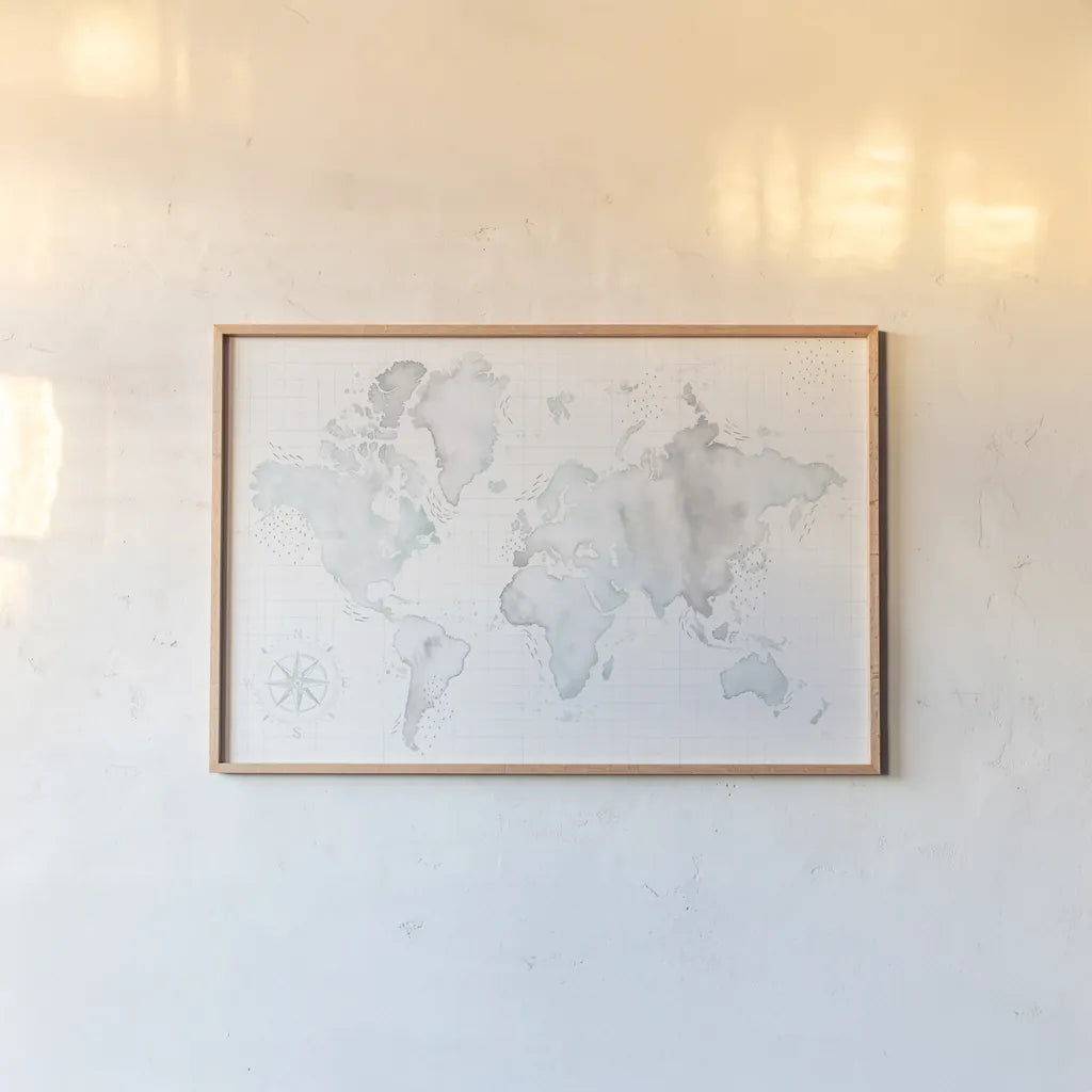 Wonderful World I Mint by Laura Marshall. shown as a paper print in a natural frame. Available as a archival giclee rolled canvas, fine art paper, or poster print. SKU 37292i.