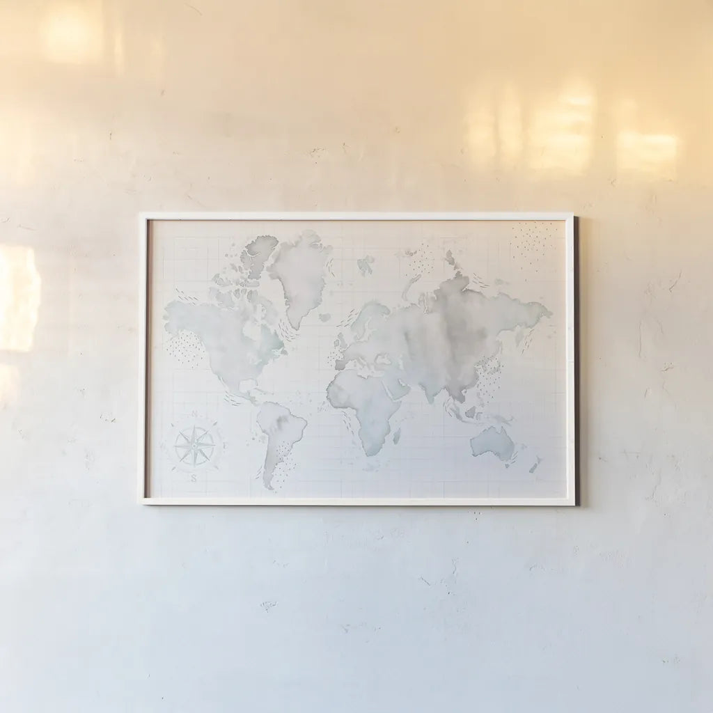 Wonderful World I Mint by Laura Marshall. shown as a paper print in a white frame. Available as a archival giclee rolled canvas, fine art paper, or poster print. SKU 37292i.