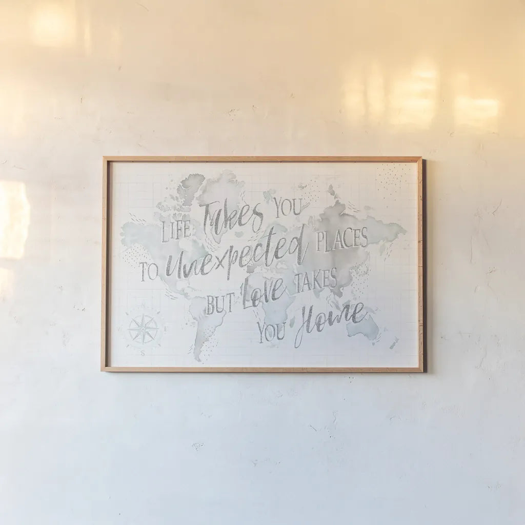 Wonderful World I Mint Unexpected Places by Laura Marshall. shown as a paper print in a natural frame. Available as a archival giclee rolled canvas, fine art paper, or poster print. SKU 38482i.