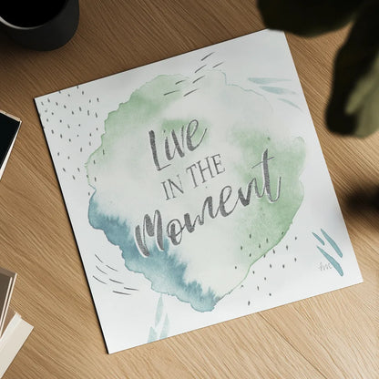 Wonderful World V Blue Green by Laura Marshall. Shown as a detailed flat fine art print, highlighting archival giclee quality. Available as an archival giclee rolled canvas, fine art paper, or poster print. SKU 42886a.