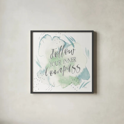 Wonderful World VI Blue Green by Laura Marshall. Shown in a sleek black glass frame for a contemporary gallery look. Available as an archival giclee rolled canvas, fine art paper, or poster print. SKU 42887a.