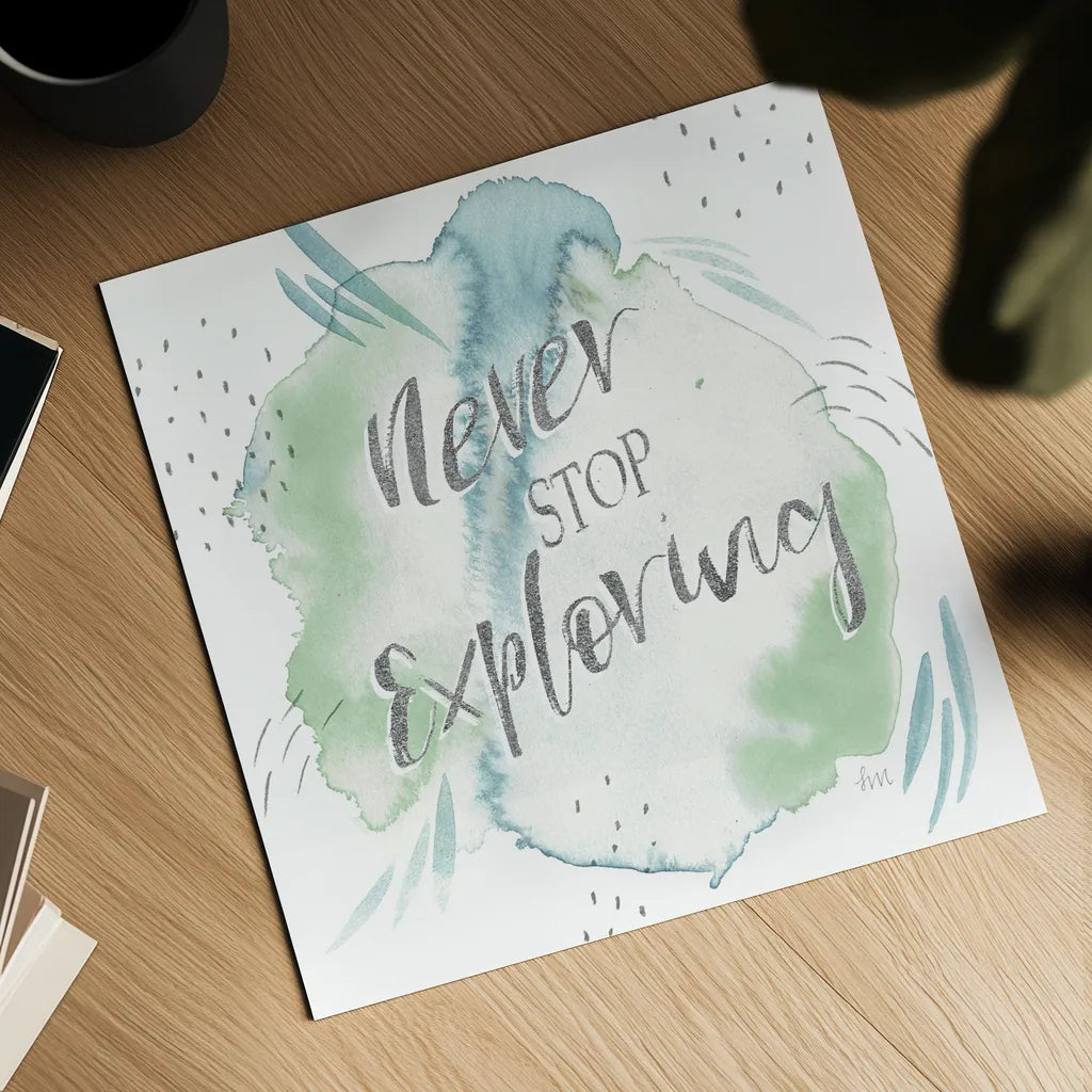 Wonderful World VIII Blue Green by Laura Marshall. Shown as a detailed flat fine art print, highlighting archival giclee quality. Available as an archival giclee rolled canvas, fine art paper, or poster print. SKU 42889a.