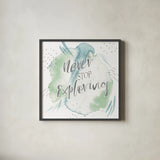 Wonderful World VIII Blue Green by Laura Marshall. Shown in a sleek black glass frame for a contemporary gallery look. Available as an archival giclee rolled canvas, fine art paper, or poster print. SKU 42889a.