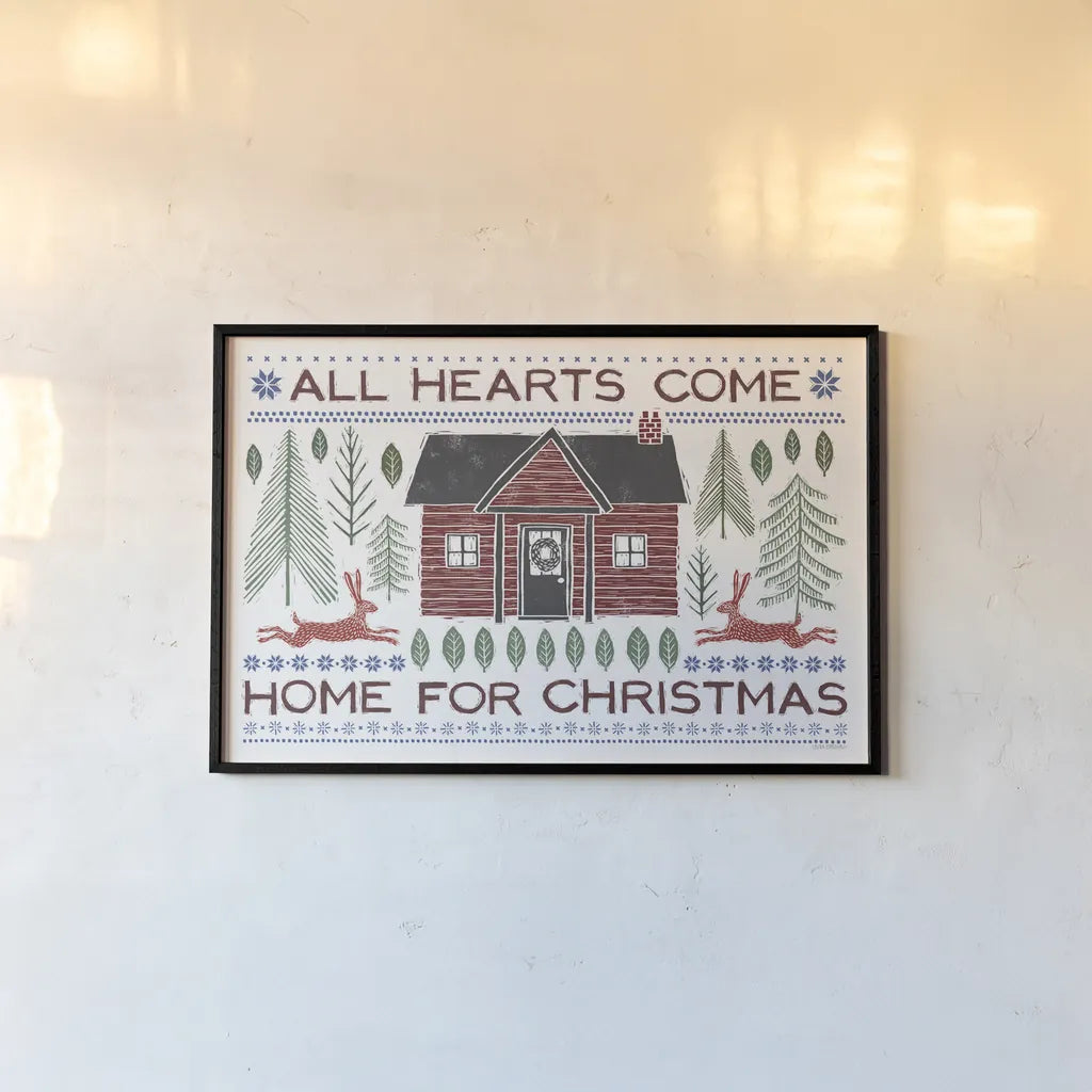 Woodcut Wonderland I Red by Laura Marshall. shown as a paper print in a black flame. Available as a archival giclee rolled canvas, fine art paper, or poster print. SKU 67527i.