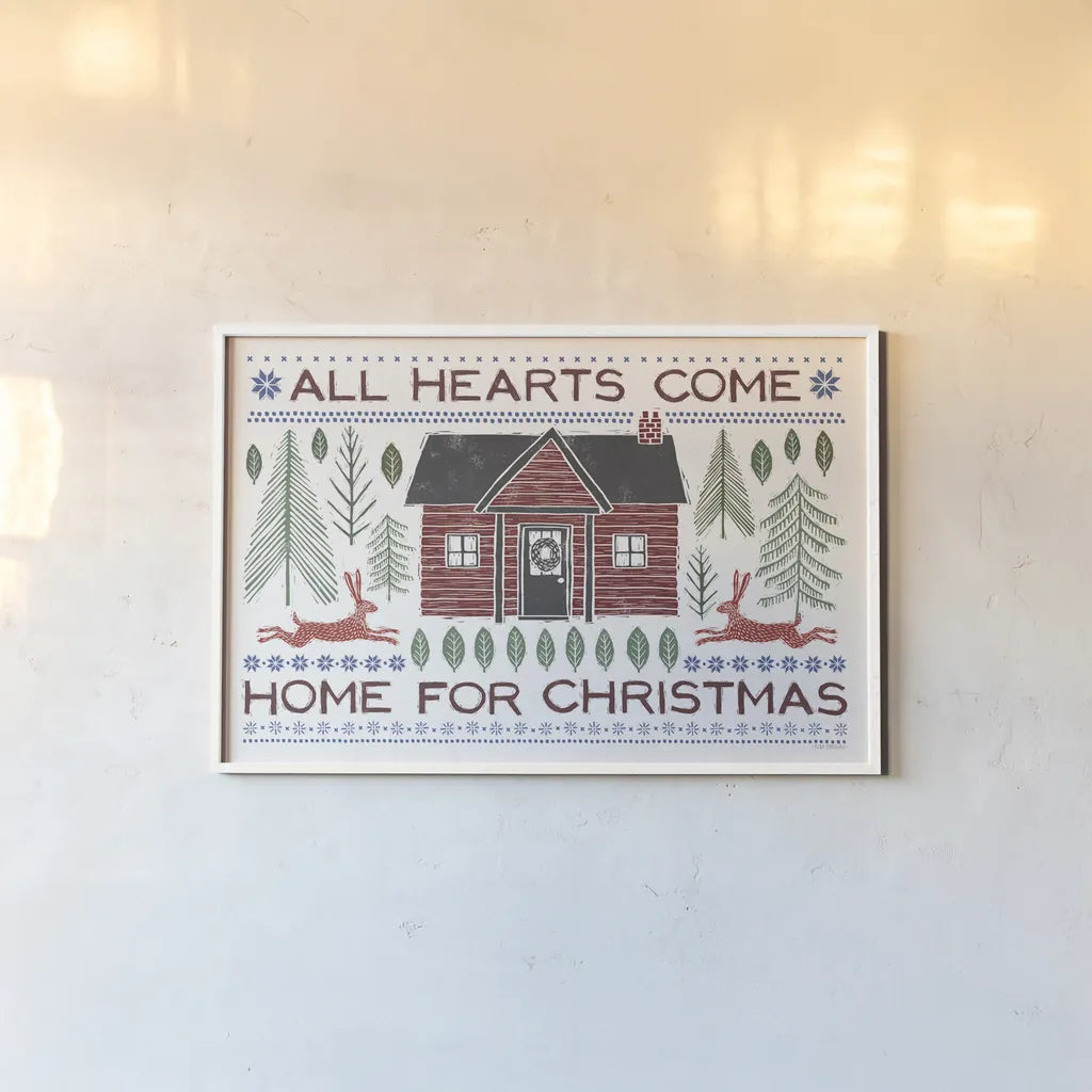 Woodcut Wonderland I Red by Laura Marshall. shown as a paper print in a white frame. Available as a archival giclee rolled canvas, fine art paper, or poster print. SKU 67527i.