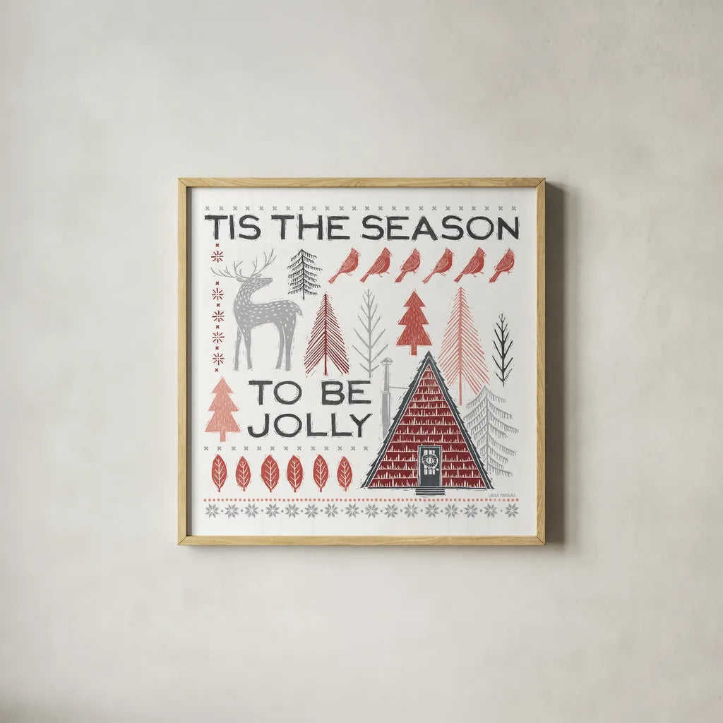 Woodcut Wonderland II by Laura Marshall. Shown in a natural wood glass frame for a timeless modern aesthetic. Available as an archival giclee rolled canvas, fine art paper, or poster print. SKU 66815a.