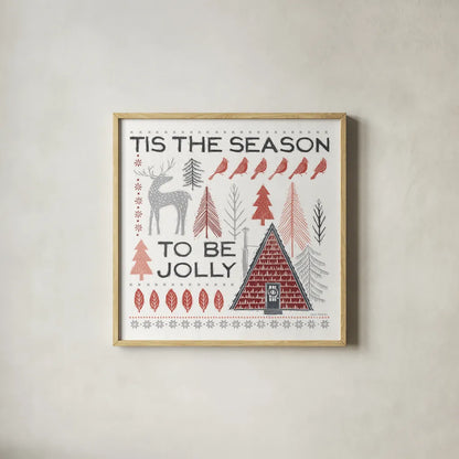 Woodcut Wonderland II by Laura Marshall. Shown in a natural wood glass frame for a timeless modern aesthetic. Available as an archival giclee rolled canvas, fine art paper, or poster print. SKU 66815a.