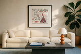 Woodcut Wonderland II by Laura Marshall. Displayed in a glass frame with matte in a clean modern living room. Available as an archival giclee rolled canvas, fine art paper, or poster print. SKU 66815a.