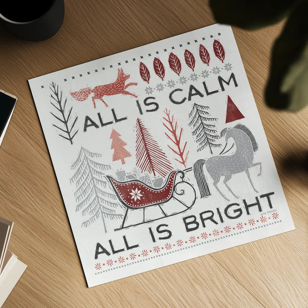 Woodcut Wonderland III by Laura Marshall. Shown as a detailed flat fine art print, highlighting archival giclee quality. Available as an archival giclee rolled canvas, fine art paper, or poster print. SKU 66816a.