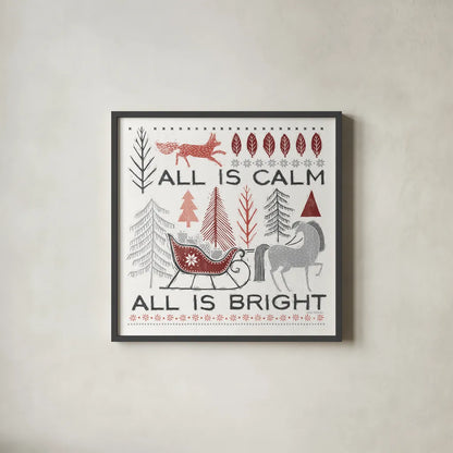 Woodcut Wonderland III by Laura Marshall. Shown in a sleek black glass frame for a contemporary gallery look. Available as an archival giclee rolled canvas, fine art paper, or poster print. SKU 66816a.