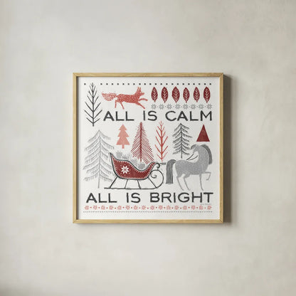 Woodcut Wonderland III by Laura Marshall. Shown in a natural wood glass frame for a timeless modern aesthetic. Available as an archival giclee rolled canvas, fine art paper, or poster print. SKU 66816a.