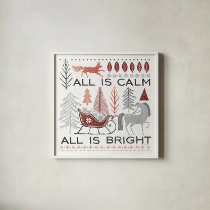 Woodcut Wonderland III by Laura Marshall. Shown in a crisp white glass frame for a clean and minimalist style. Available as an archival giclee rolled canvas, fine art paper, or poster print. SKU 66816a.