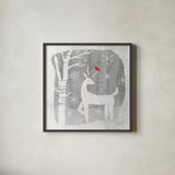 Woodland Creature I by Laura Marshall. Shown in a sleek black glass frame for a contemporary gallery look. Available as an archival giclee rolled canvas, fine art paper, or poster print. SKU 57217a.