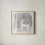 Woodland Creature I by Laura Marshall. Shown in a natural wood glass frame for a timeless modern aesthetic. Available as an archival giclee rolled canvas, fine art paper, or poster print. SKU 57217a.