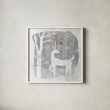 Woodland Creature I by Laura Marshall. Shown in a crisp white glass frame for a clean and minimalist style. Available as an archival giclee rolled canvas, fine art paper, or poster print. SKU 57217a.