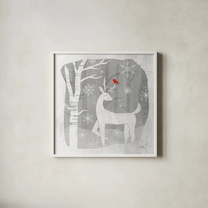 Woodland Creature I by Laura Marshall. Shown in a crisp white glass frame for a clean and minimalist style. Available as an archival giclee rolled canvas, fine art paper, or poster print. SKU 57217a.