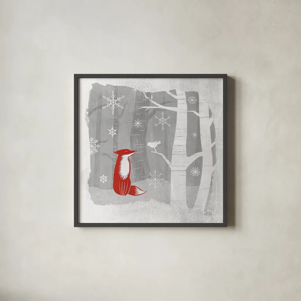 Woodland Creature II by Laura Marshall. Shown in a sleek black glass frame for a contemporary gallery look. Available as an archival giclee rolled canvas, fine art paper, or poster print. SKU 57218a.