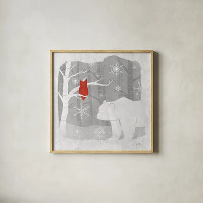 Woodland Creature IV by Laura Marshall. Shown in a natural wood glass frame for a timeless modern aesthetic. Available as an archival giclee rolled canvas, fine art paper, or poster print. SKU 57220a.