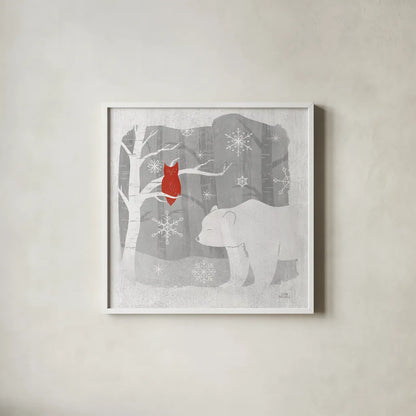 Woodland Creature IV by Laura Marshall. Shown in a crisp white glass frame for a clean and minimalist style. Available as an archival giclee rolled canvas, fine art paper, or poster print. SKU 57220a.