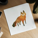 Woodland Whimsy Fox by Laura Marshall. Shown as a detailed flat fine art print, highlighting archival giclee quality. Available as an archival giclee rolled canvas, fine art paper, or poster print. SKU 58881a.