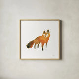 Woodland Whimsy Fox by Laura Marshall. Shown in a natural wood glass frame for a timeless modern aesthetic. Available as an archival giclee rolled canvas, fine art paper, or poster print. SKU 58881a.