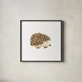 Woodland Whimsy Hedgehog by Laura Marshall. Shown in a sleek black glass frame for a contemporary gallery look. Available as an archival giclee rolled canvas, fine art paper, or poster print. SKU 58882a.