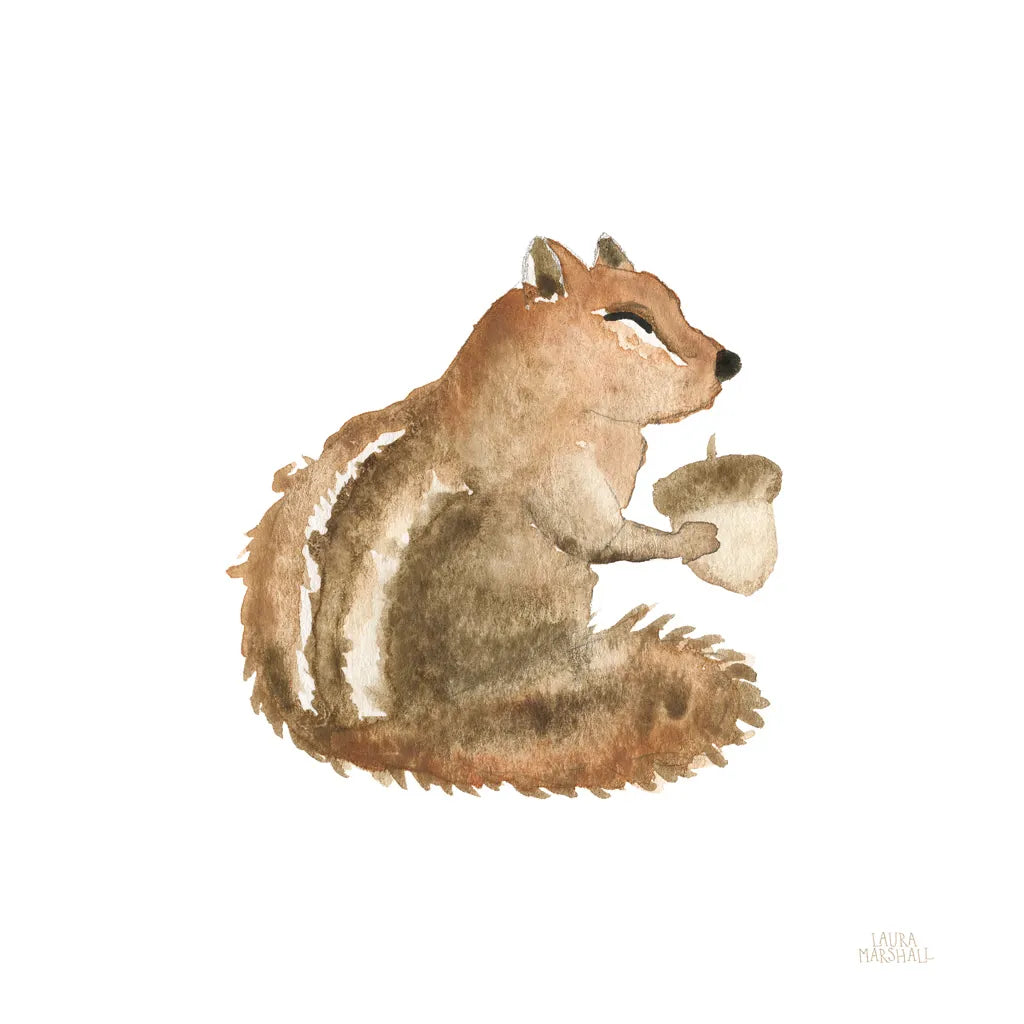 Woodland Whimsy Squirrel by Laura Marshall. SKU 58879a. Archival Giclee Fine art print for wall decor.