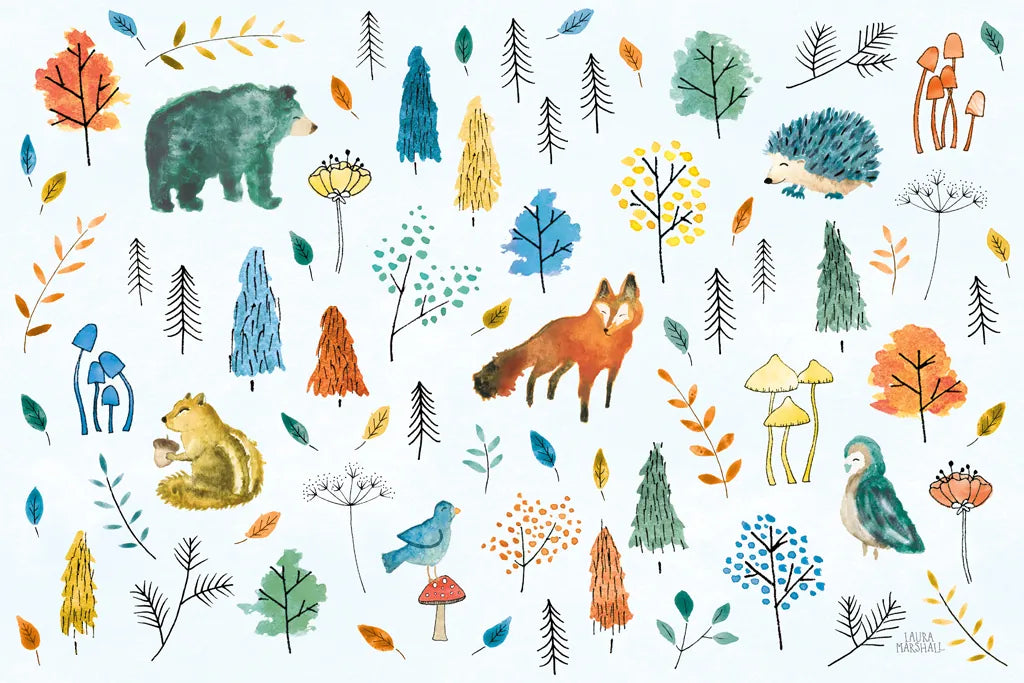 Woodland Whimsy XI Bright by Laura Marshall. SKU 58804i. Archival Giclee Fine art print for wall decor.