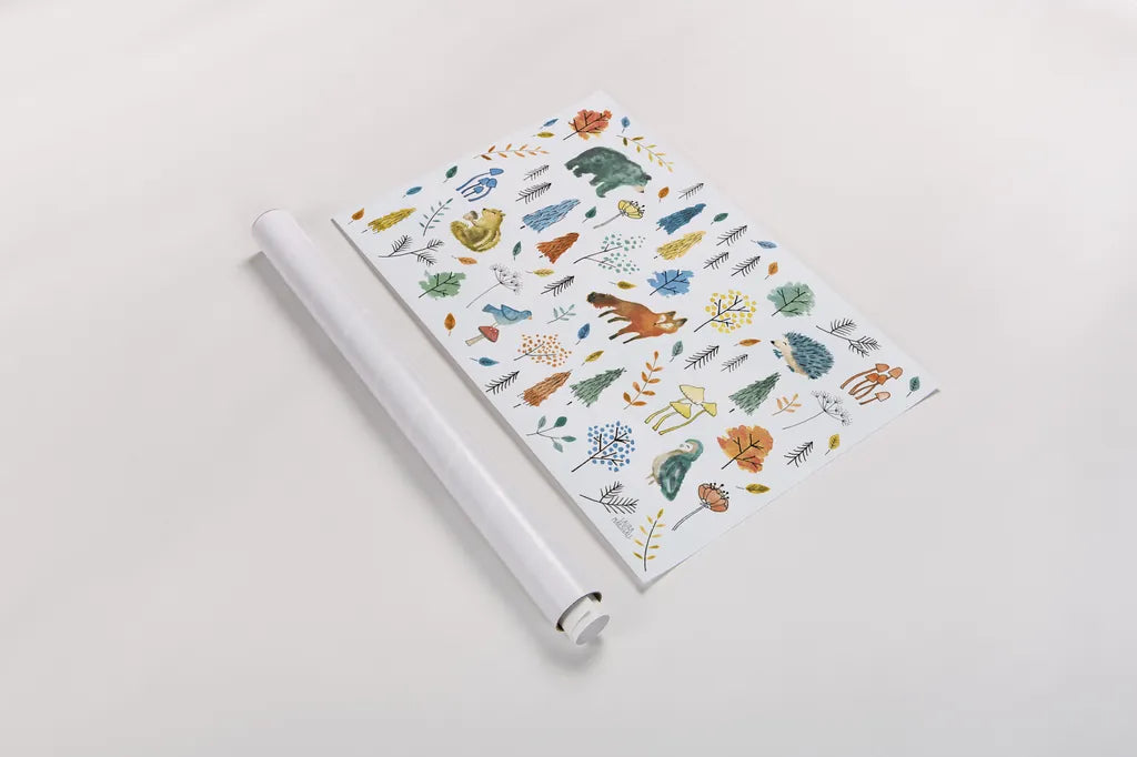 Woodland Whimsy XI Bright by Laura Marshall. shown as a rolled paper print. Available as archival giclee rolled canvas, fine art paper, or poster print. SKU 58804i.