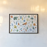 Woodland Whimsy XI Bright by Laura Marshall. shown as a paper print in a black flame. Available as a archival giclee rolled canvas, fine art paper, or poster print. SKU 58804i.