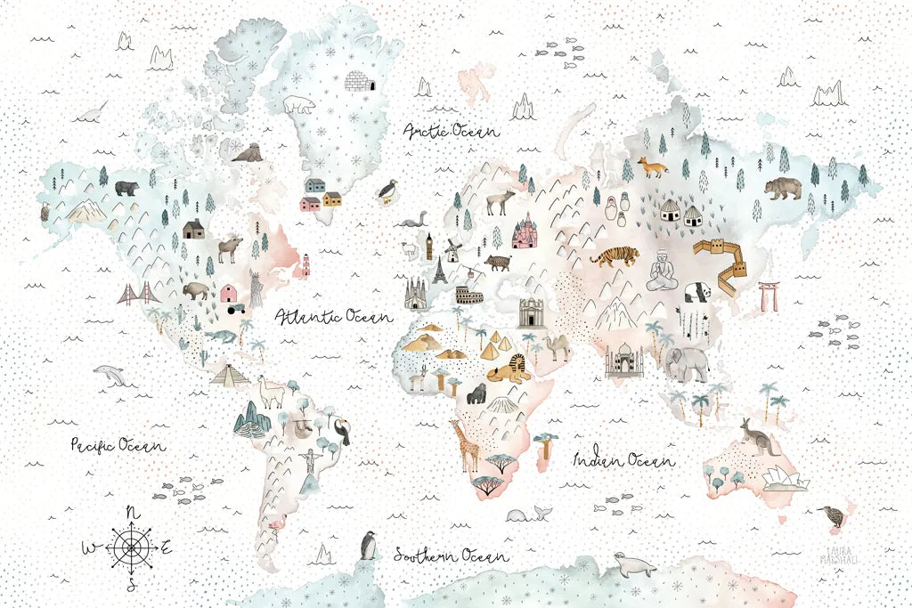 World Traveler I Dot BG by Laura Marshall. SKU 50553i. Archival Giclee Fine art print for wall decor.