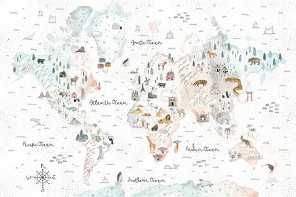 World Traveler I Dot BG by Laura Marshall. SKU 50553i. Archival Giclee Fine art print for wall decor.