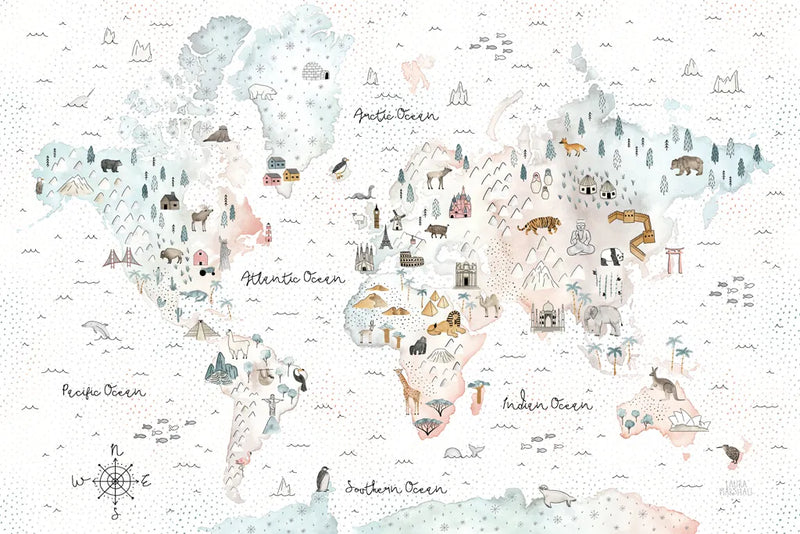 World Traveler I Dot BG by Laura Marshall. SKU 50553i. Archival Giclee Fine art print for wall decor.