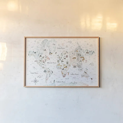 World Traveler I Dot BG by Laura Marshall. shown as a paper print in a natural frame. Available as a archival giclee rolled canvas, fine art paper, or poster print. SKU 50553i.