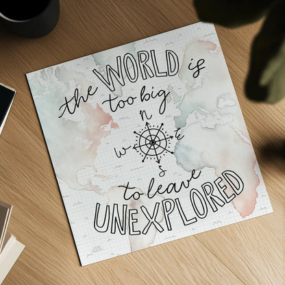 World Traveler II by Laura Marshall. Shown as a detailed flat fine art print, highlighting archival giclee quality. Available as an archival giclee rolled canvas, fine art paper, or poster print. SKU 45641a.