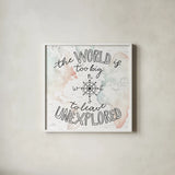 World Traveler II by Laura Marshall. Shown in a crisp white glass frame for a clean and minimalist style. Available as an archival giclee rolled canvas, fine art paper, or poster print. SKU 45641a.